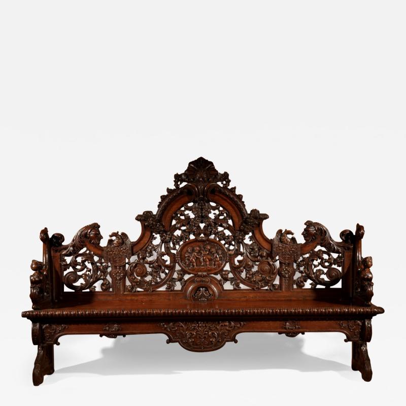 A Rare Very Decorative Oak Hall Bench 