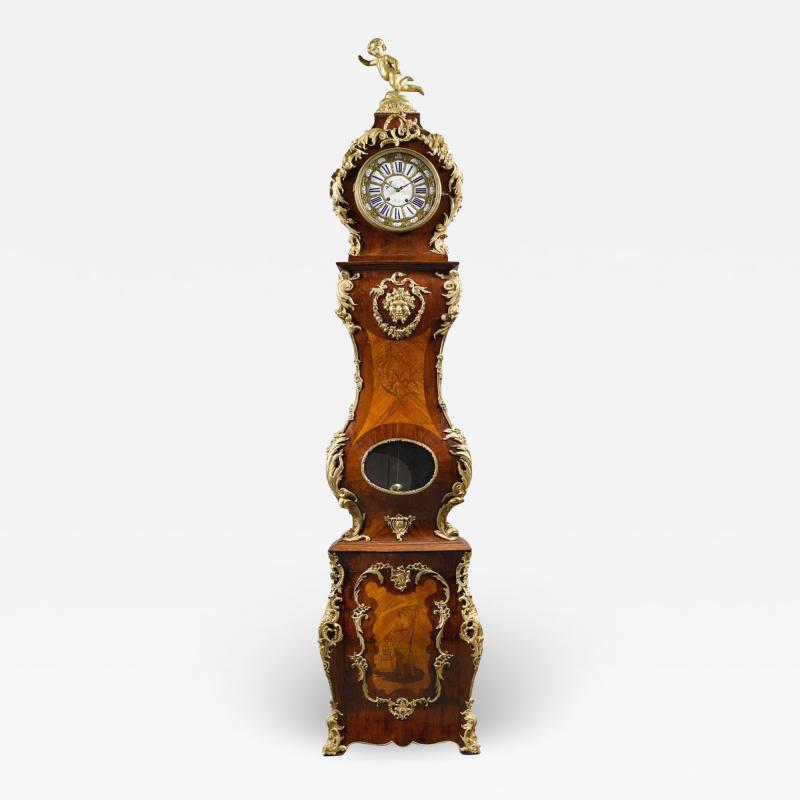 A Regence Louis XV Style Bronze Mounted Kingwood and Marquetry Tall Case Clock