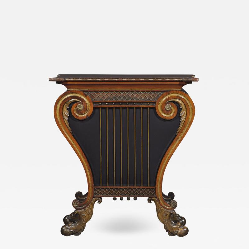 A Regency Lyre Form Rosewood And Giltwood Console Table