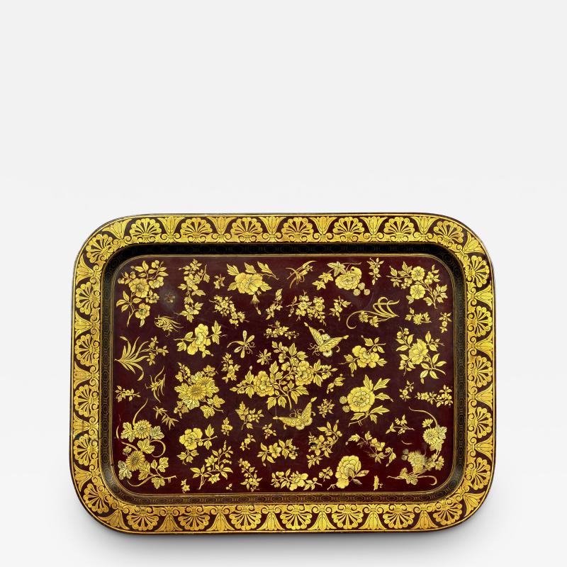A Regency Papier M ch Tray On A Later Simulated Bamboo Base