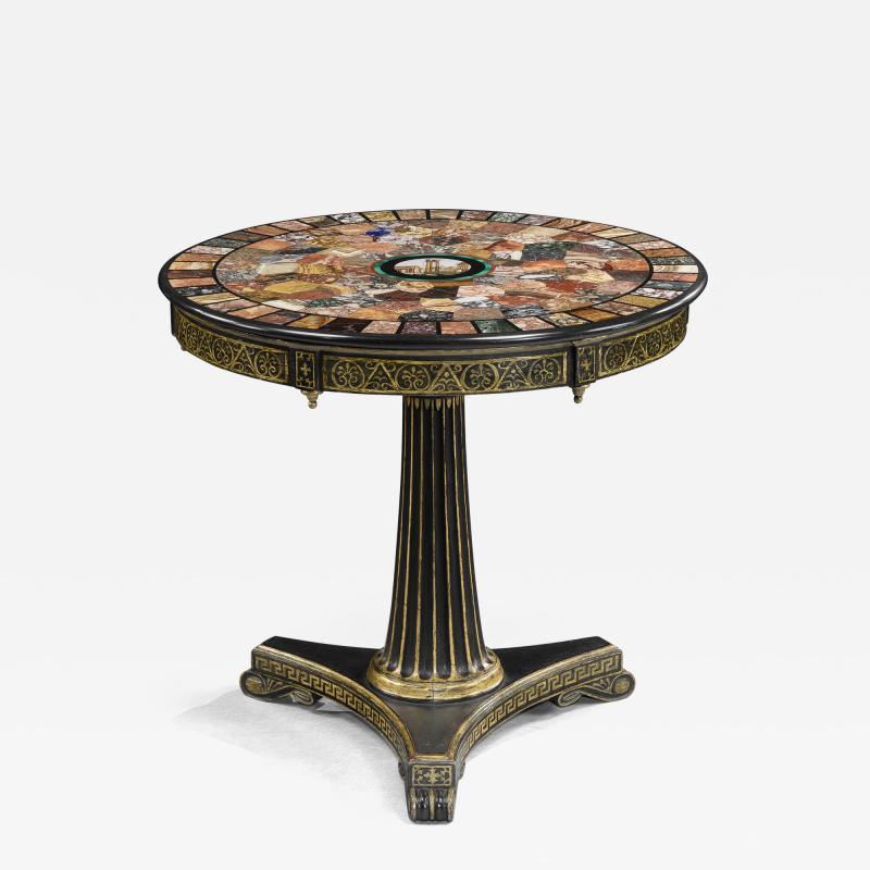 A Regency period Gilt Ebonised Centre Table with Specimen and Micro mosaic Top