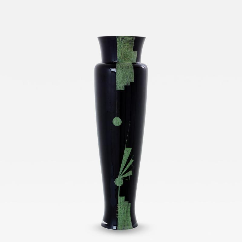 A Riecke Anatole Riecke French Art Deco tall black opaline glass vase 1951
