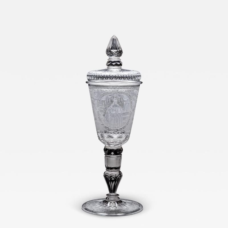 A SILESIAN ENGRAVED SCREW TOP GOBLET COVER OF MARIA THERESA OF BOHEMIA