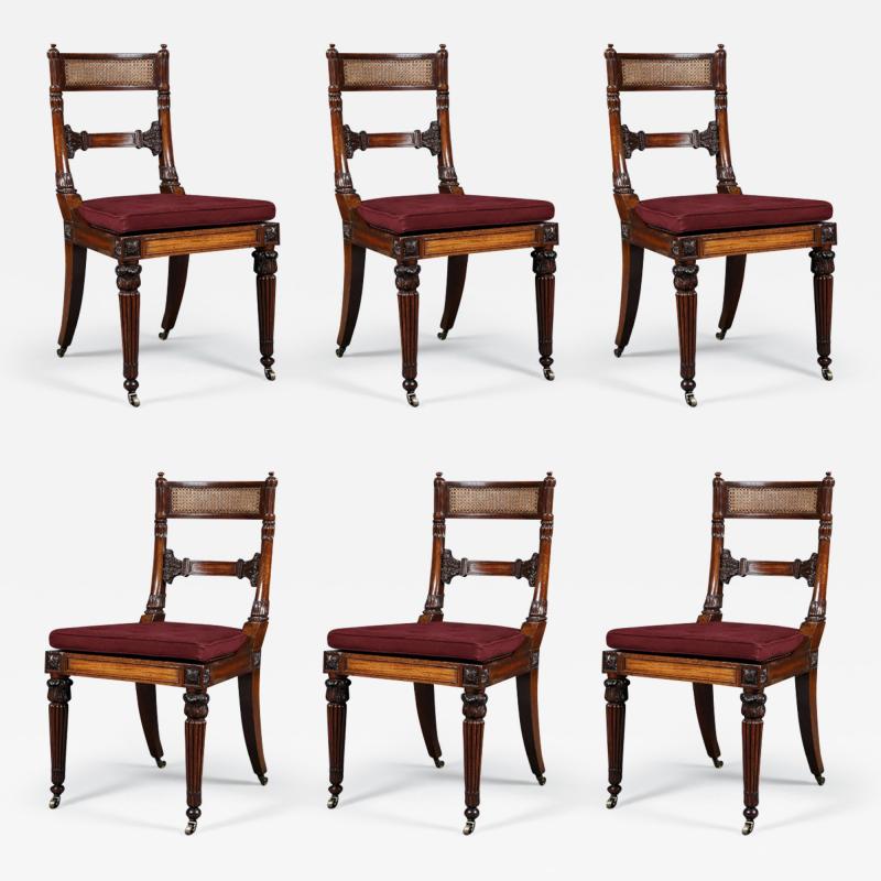 A SUPERB SET OF SIX REGENCY CARVED MAHOGANY SIDE CHAIRS