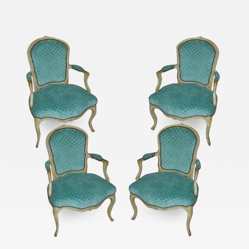 A Set of Four 18th Century Polychrome Louis XV Armchairs