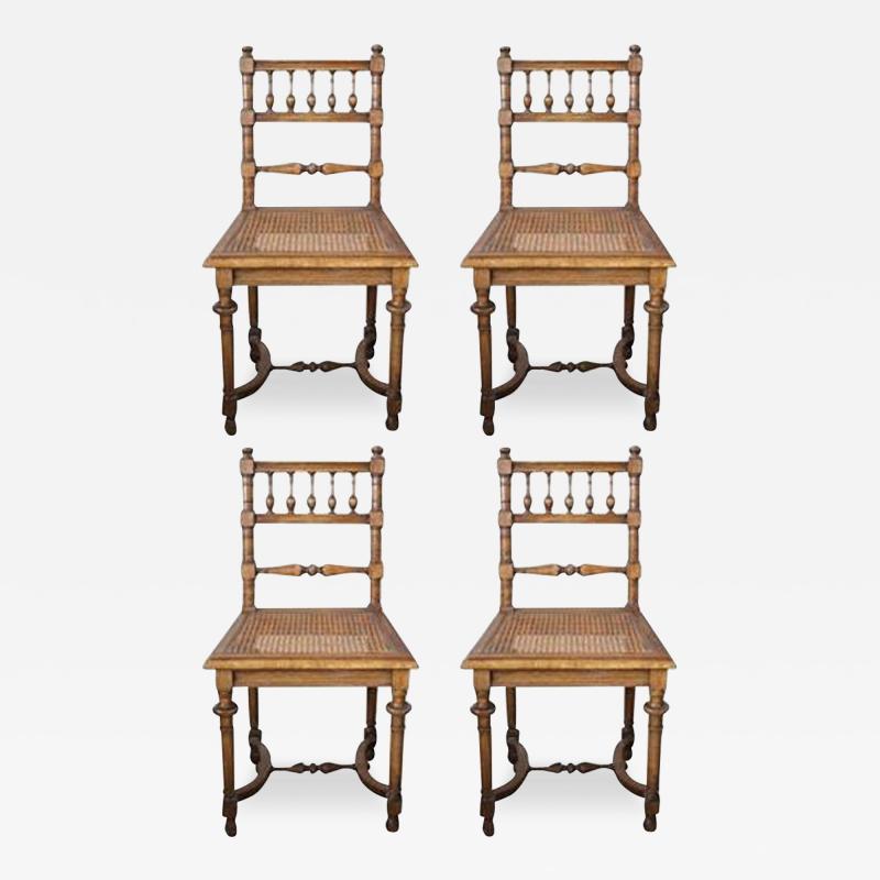 A Set of Four 19th Century English Turned Elmwood Slat Back Chair