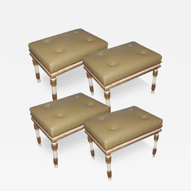 A Set of Four 19th Century Polychrome and Parcel Gilt Neoclassical Benches