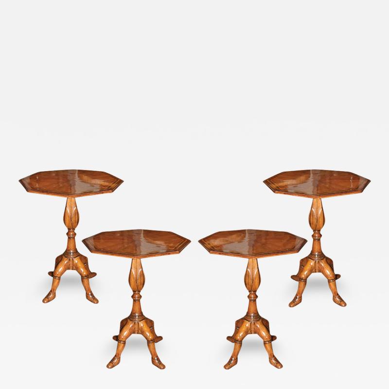 A Set of Four Whimsical 19th Century English Walnut Parquetry Side Tables