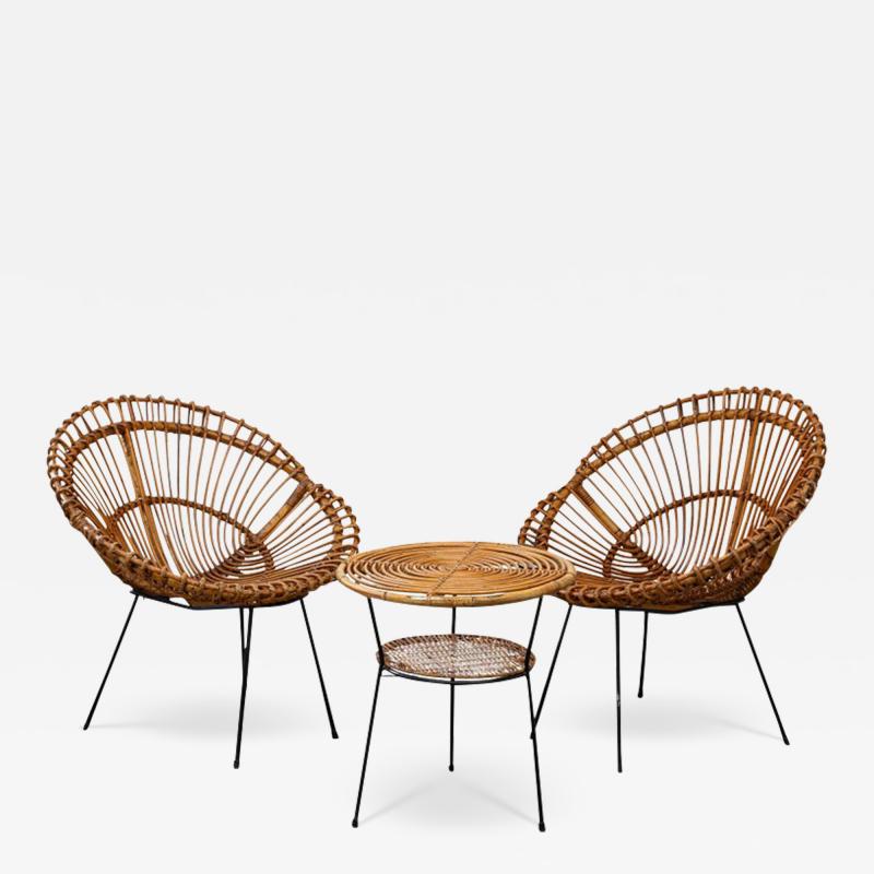 A Set of Italian Mid Century Bamboo Chairs And Table