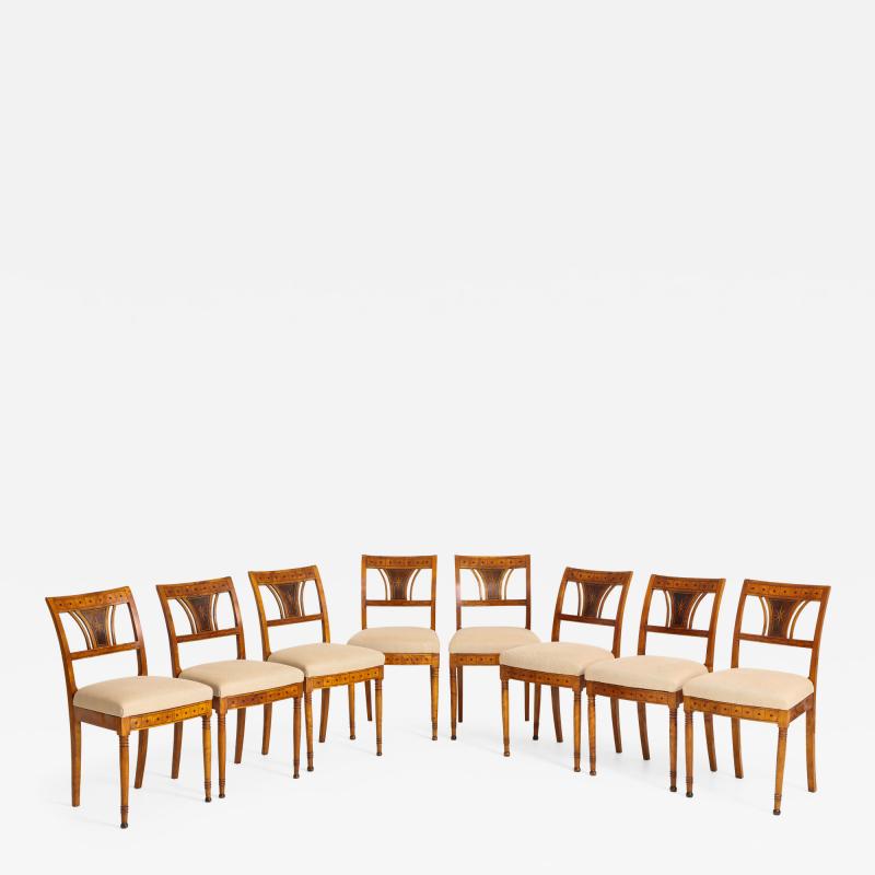 A Set of Six Danish Empire Inlaid Birchwood Sidechairs Circa 1810 1820