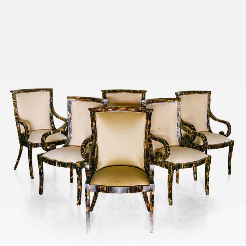 A Set of Six Tesselleted Horn Chairs in the Manner of Karl Springer