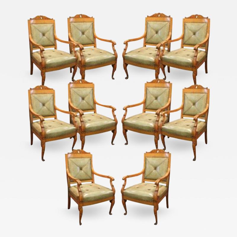 A Set of Ten French Charles X Beechwood Armchairs