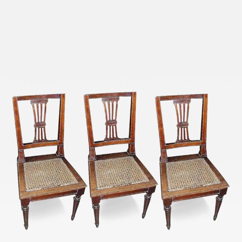 A Set of Three 19th Century Italian Louis XVI Walnut Side Chairs