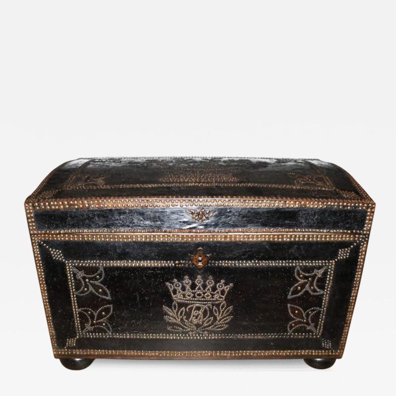 A Sizable 18th Century English Leather Bound Trunk