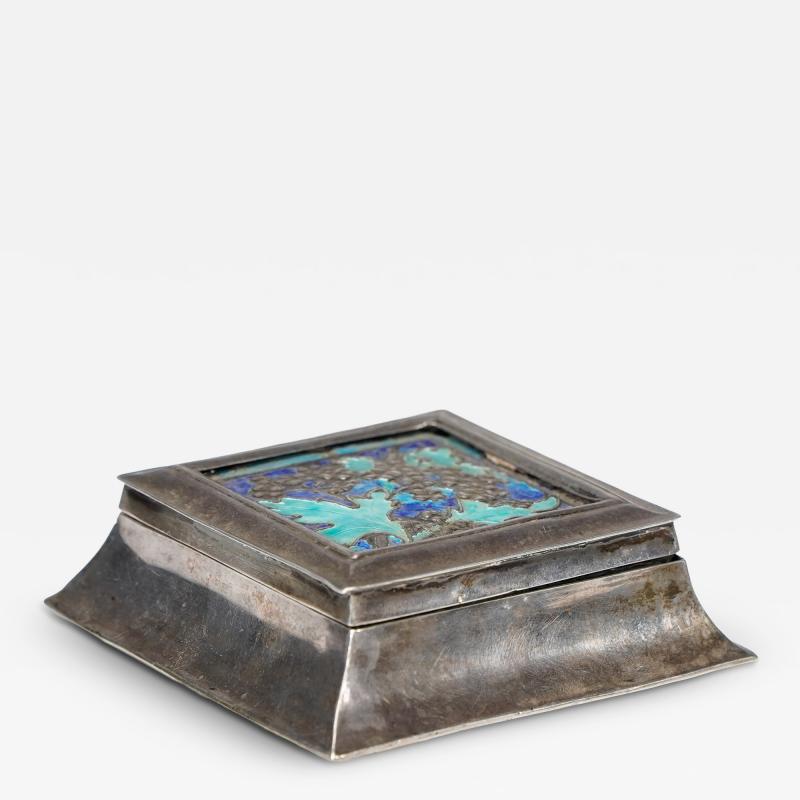 A Small Arts Crafts Silver Plated Jewellery Box with Enamel Decoration