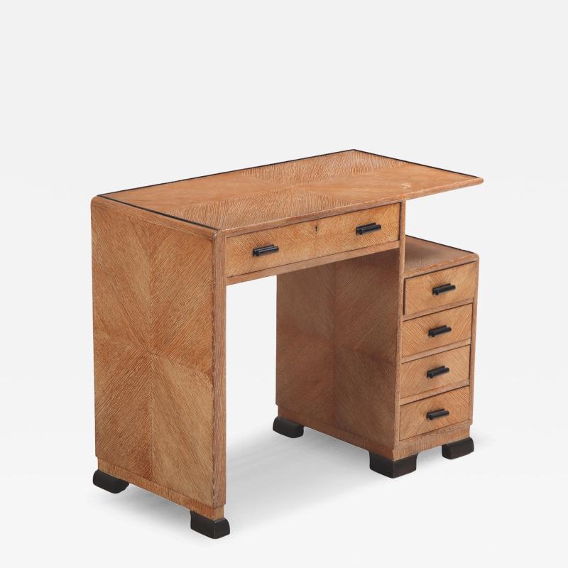 A Small English Art Deco Cerused Oak Desk C 1940 