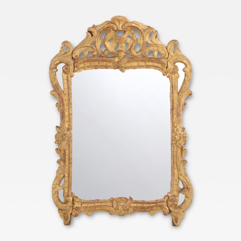 A Small French Giltwood and Carved Mirror 18th C 