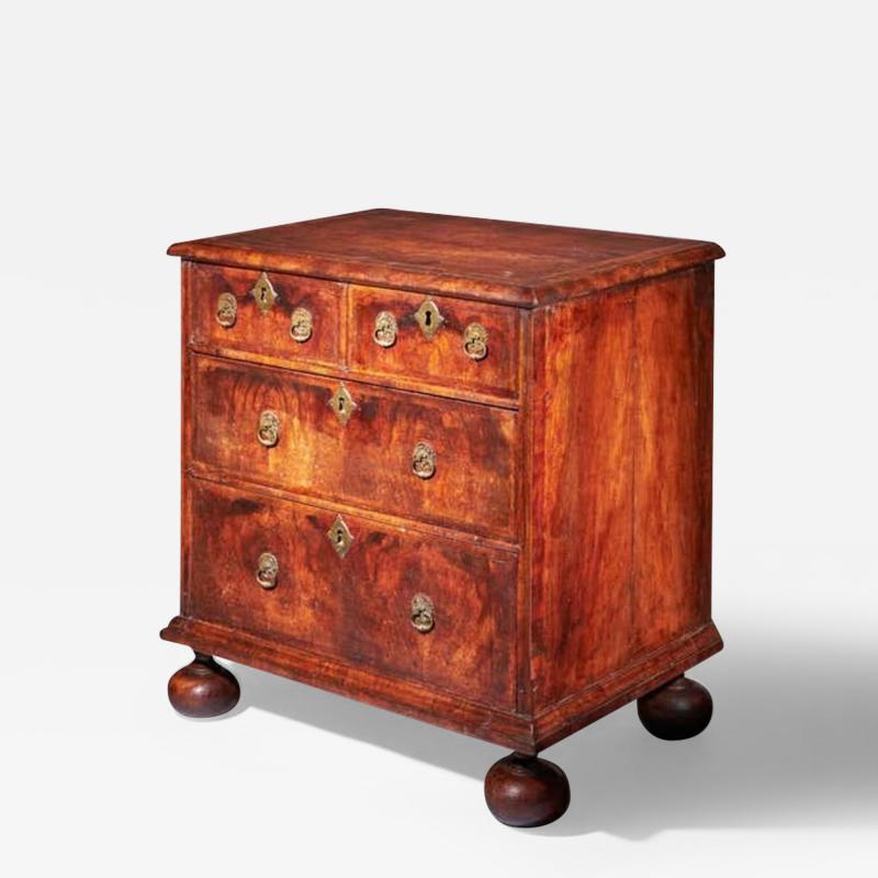 A Small and Rare William and Marry Figured Walnut Chest of Drawers Circa 1690 