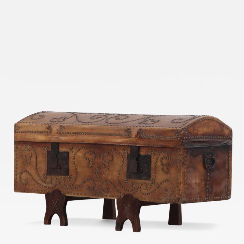 A Spanish studded leather domed trunk C 1870 