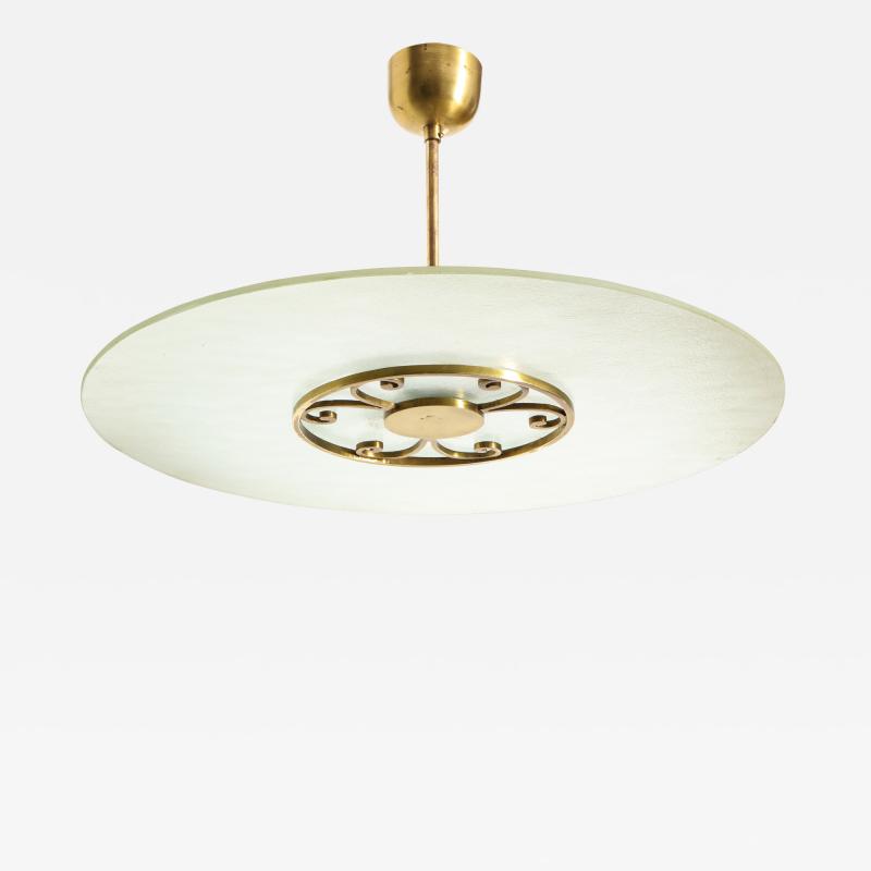 A Swedish Grace Frosted Glass and Brass Pendant Circa 1930s