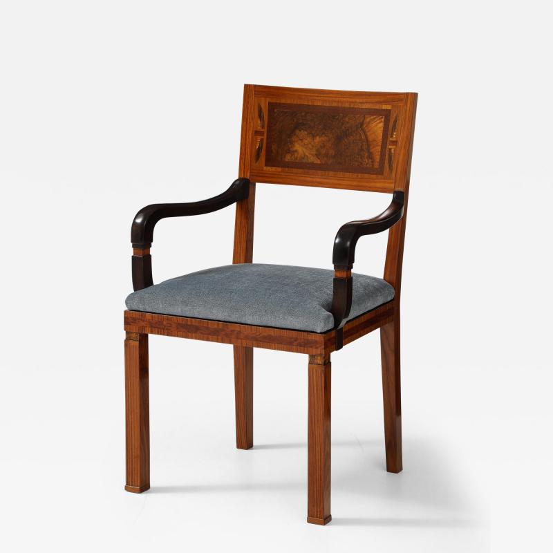 A Swedish Inlaid Walnut Open Armchair Circa 1940s