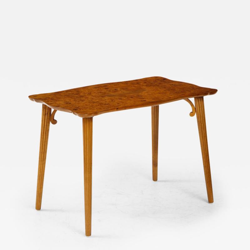 A Swedish Modern Burr Birch Side Table Circa 1940s