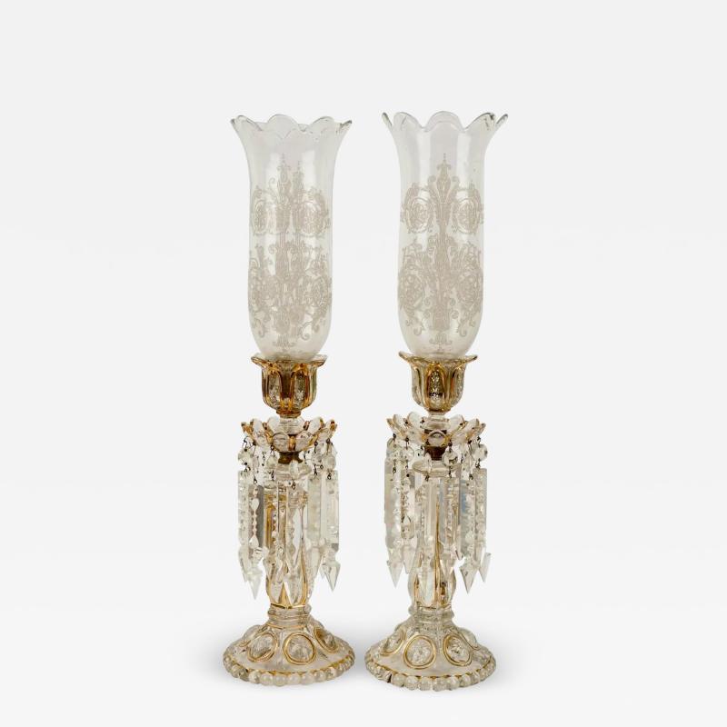 A TALL PAIR OF BACCARAT GLASS CUT CRYSTAL LUSTERS CANDLE HOLDERS CIRCA 1900