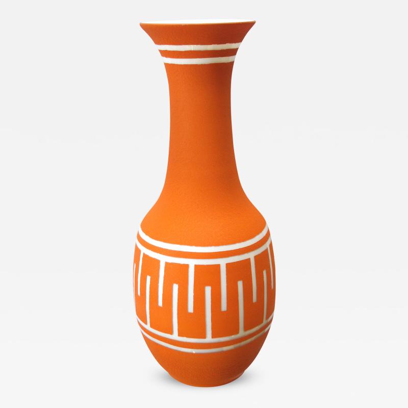 A Tall American 1960s Orange Glazed Vase with White Ground