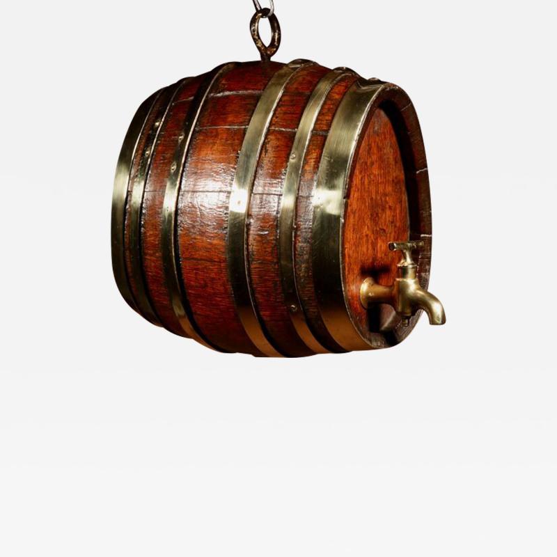 A Very Rare And Beautiful Coopered Oak And Brass Small Hanging Barrel 