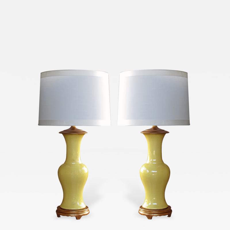 A Vibrant Pair of Chinese Canary Yellow Crackle Glaze Porcelain Lamps