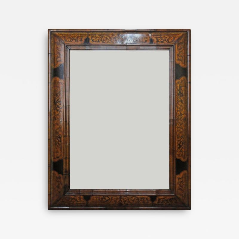 A WILLIAM AND MARY MARQUETRY INLAID MIRROR