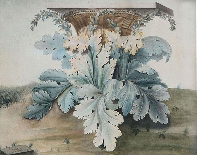 A Watercolor Of The Origin Of The Corinthian Column After Giacondo Albertolli