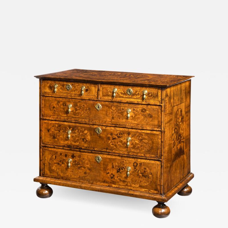 A William and Mary Marquetry Walnut Veneered Chest Of Drawers