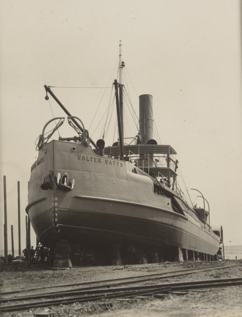 A black and white photograph of the Niger Company Ltd s ship Walter Watts 