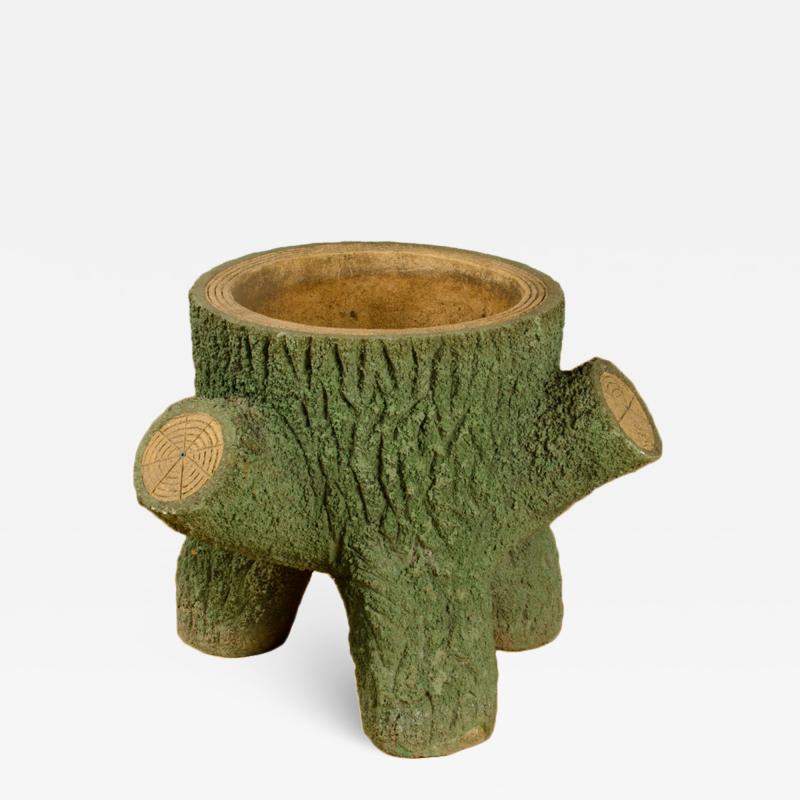 A cast stone faux bois urn planter French circa 1930