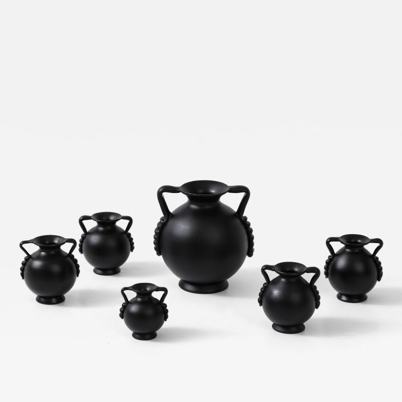 A collection of Swedish Black Glass Vessels Engshyttan Glassworks Ca 1950s