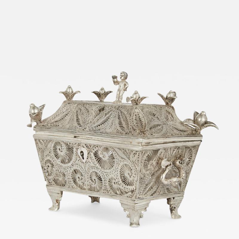 A continental early 20th century silver filigree box