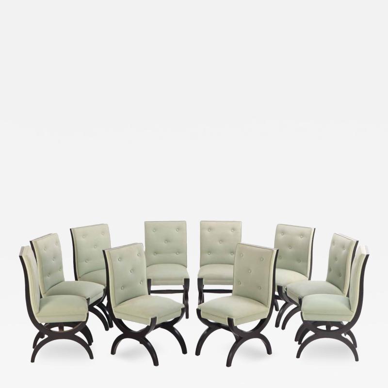 A custom set of 10 Art Deco Style Dining Chairs C 1990s 