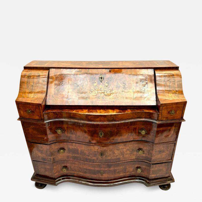 A fine Italian 18th Century walnut burl marquetry slant front secretary desk