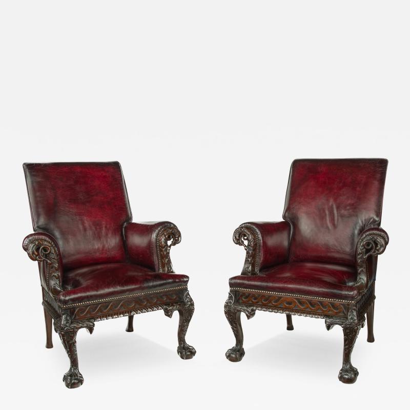 A fine pair of generous late Victorian mahogany eagle armchairs