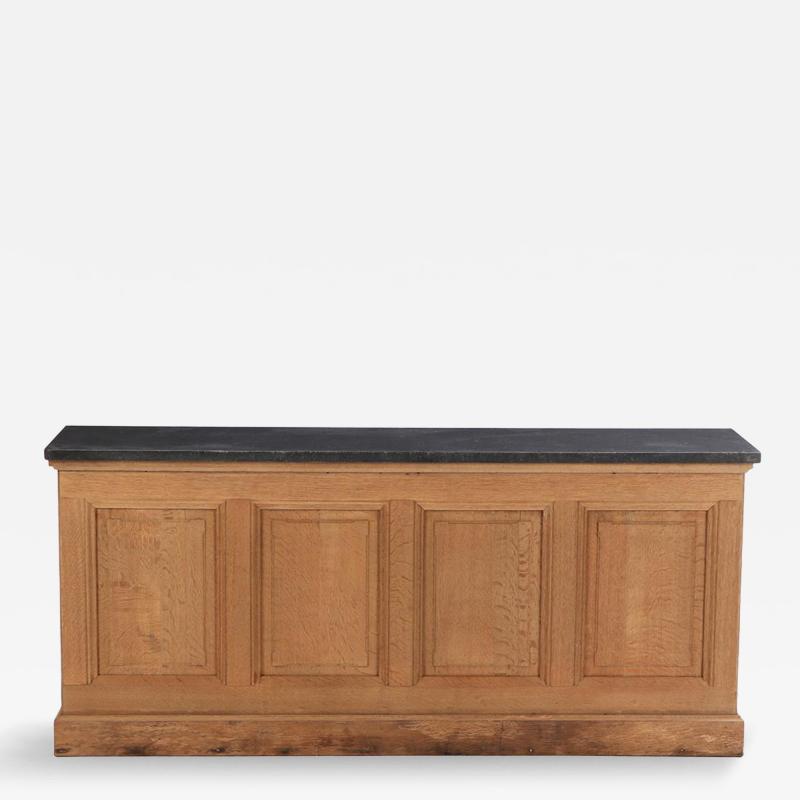 A large French oak store counter C 1900 
