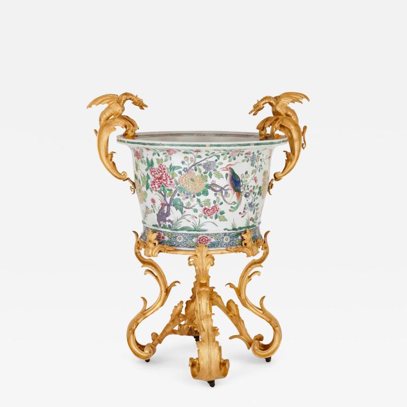 A large ormolu mounted Chinese porcelain jardini re