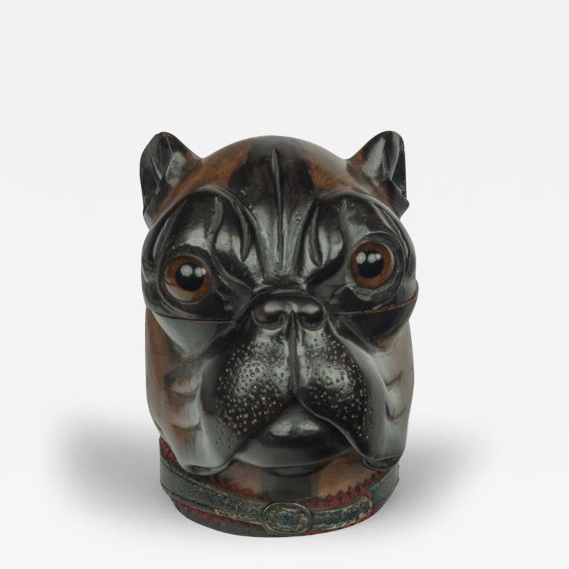 A late 19th century novelty boxwood dog s head inkwell