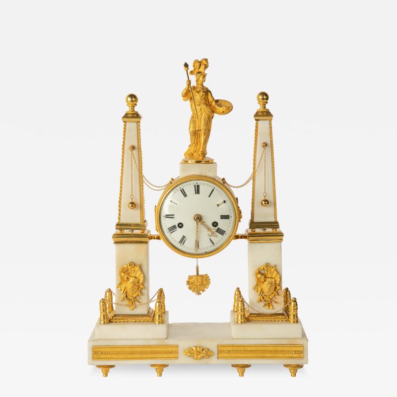 A late Louis XVI marble and ormolu portico clock