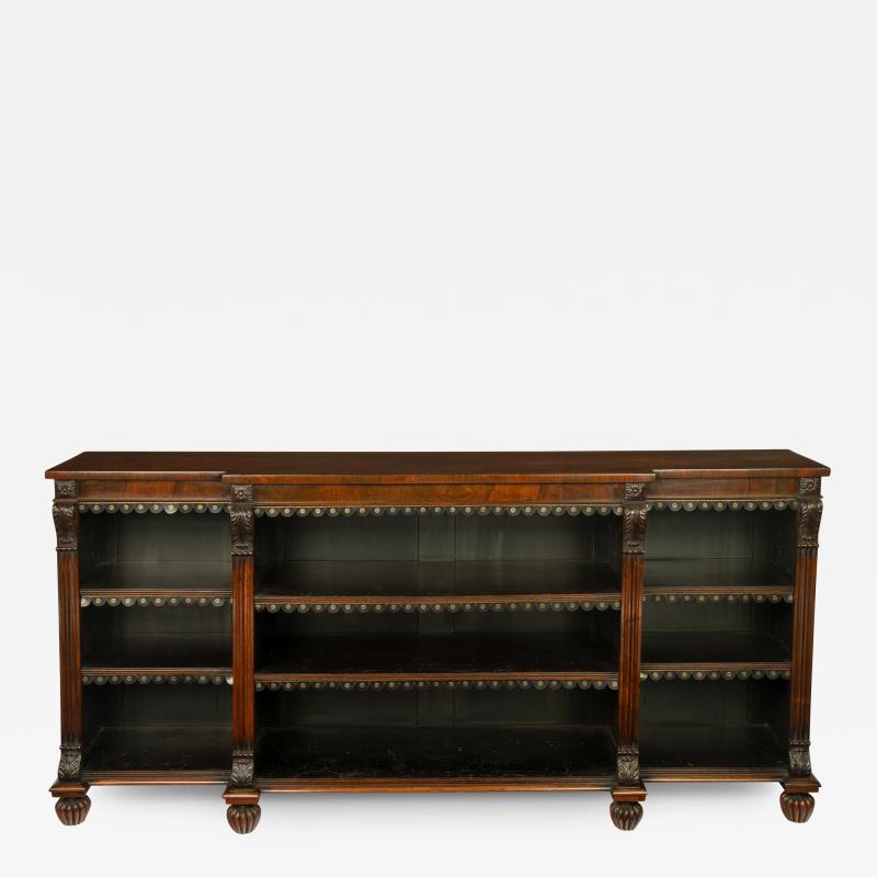 A late Regency rosewood breakfront open bookcase attributed to Gillows
