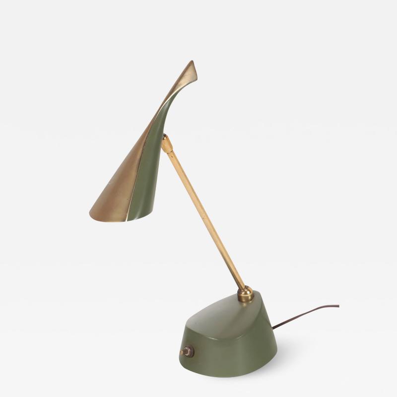 A mid century modern futuristic green metal Laurel desk lamp circa 1950 