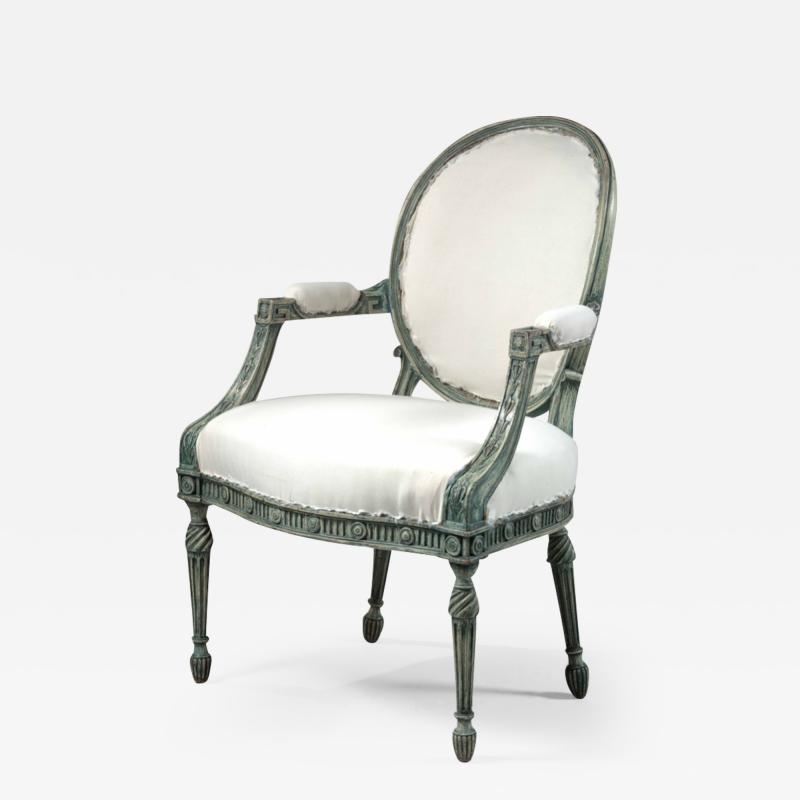 A painted open armchair in the manner of John Linnell 