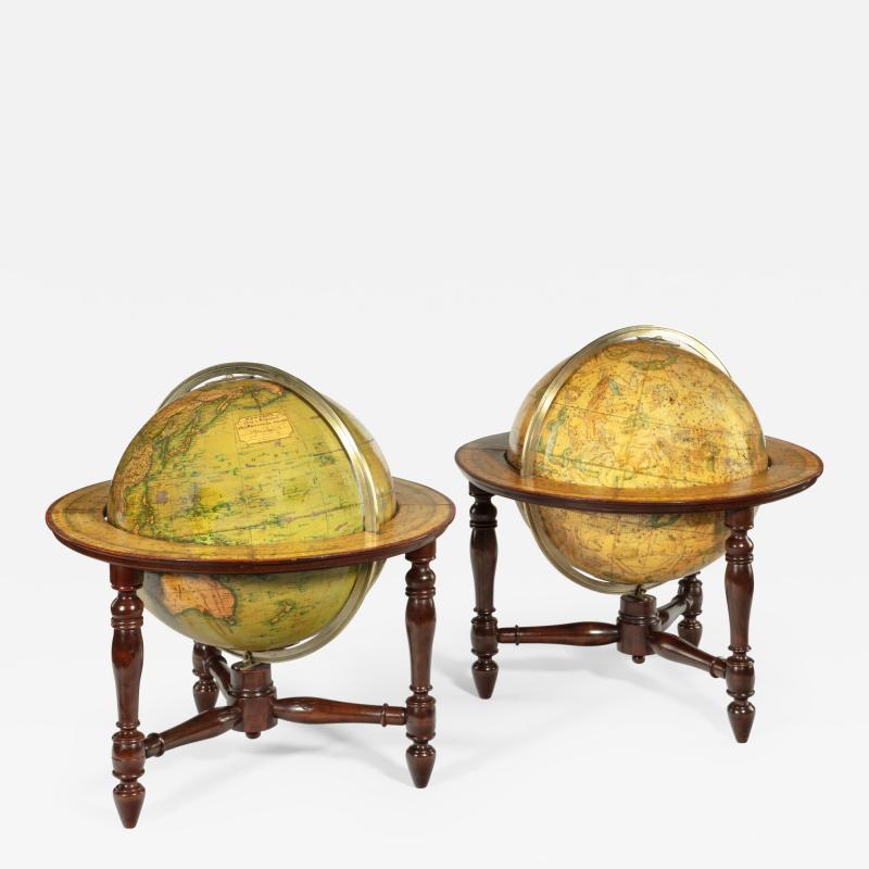 A pair of 12 inch table globes by J W Newton dated 1820