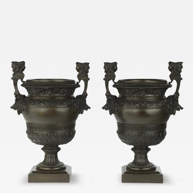 A pair of Belgian bronze urns by Luppens Brussels