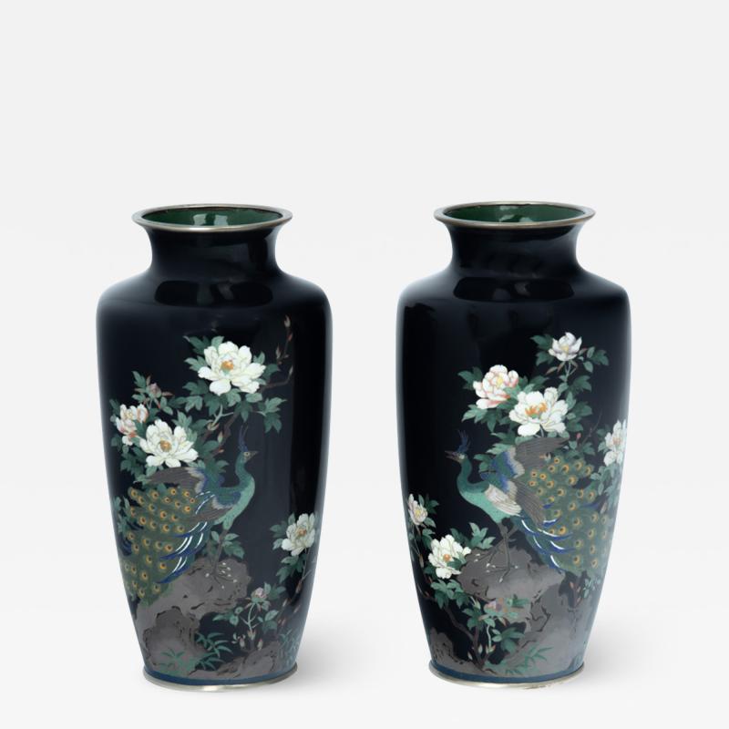 A pair of Meiji period blue cloisonne vases